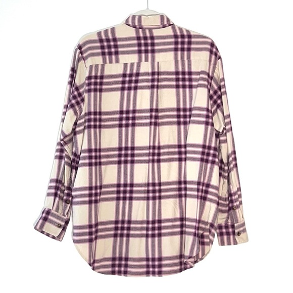 Gap Women’s Relaxed Flannel Purple Plaid Shirt - Picture 2 of 6